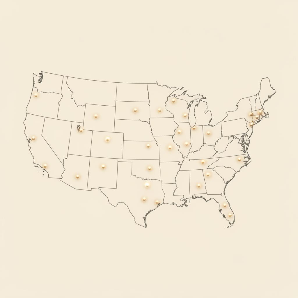 Map of the United States showing regions Core Group Jewelry covers